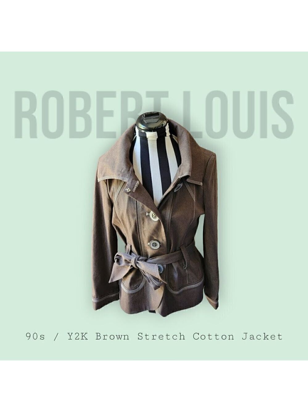 Robert Louis 90's Y2K Brown Belted Jacket - Cotton Stretch - Size S